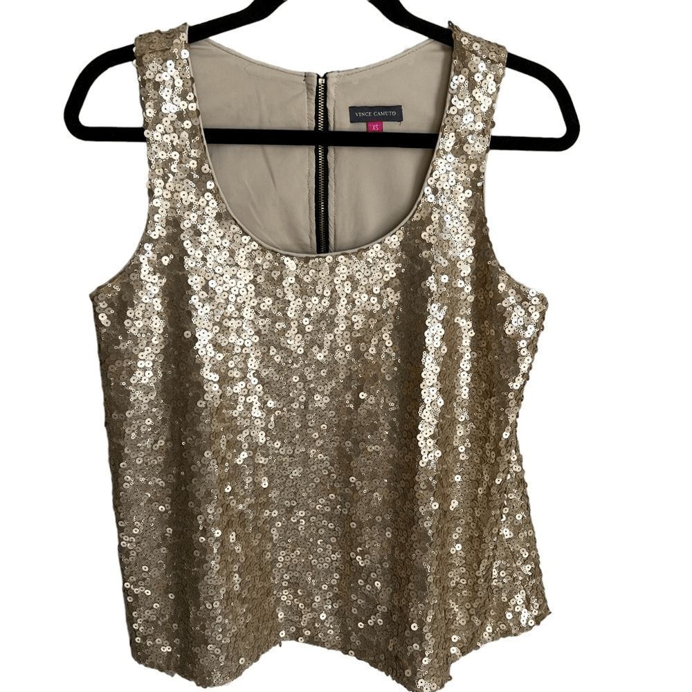 Vince Camuto Gold Sequin Tank Top size XS Back Zip Party Evening Holiday Glam